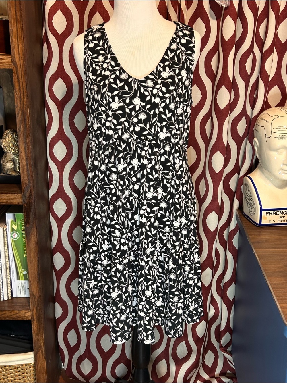 Kaileigh Black and White Floral Tiered Midi Dress